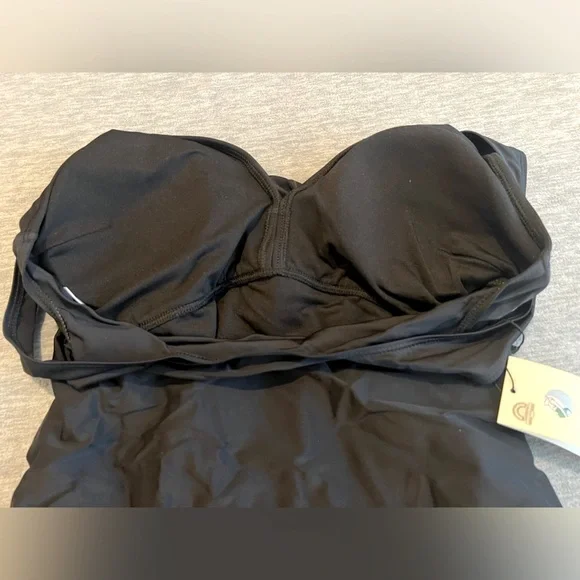 Summer Sunshine Maternity 1‎ piece black swimsuit front cross women’s L new - Picture 6 of 12